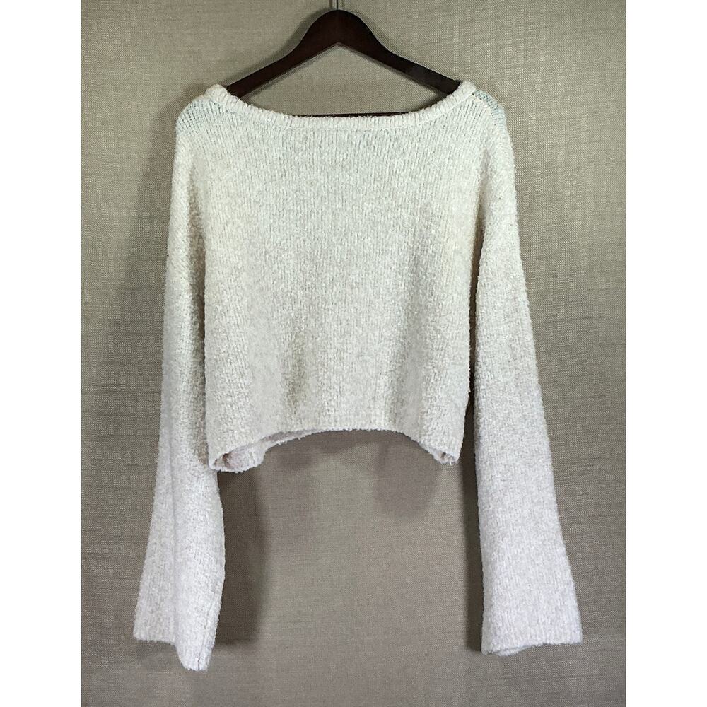 Kimchi Blue Cream Fuzzy Cropped Long-Sleeve Sweater Top Women’s Large - Picture 2 of 5